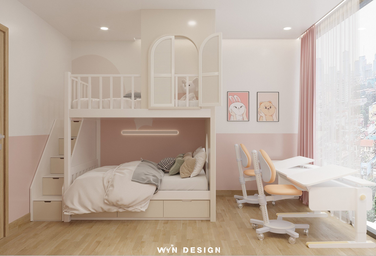 Thiết kế nội thất phòng ngủ cho bé gái với màu hồng dễ thương